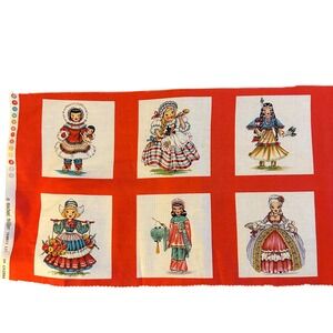 Michael Miller Fabrics Dolls of the World Red Cotton Scrap Panel 45x11.5